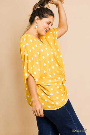 Yellow Polka Dot Knotted Blouse