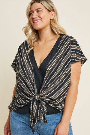 Printed Tie-Front Faux Wrap Top