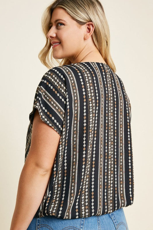 Printed Tie-Front Faux Wrap Top