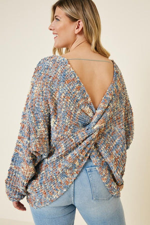 Plunging Twist-Back Knit Sweater