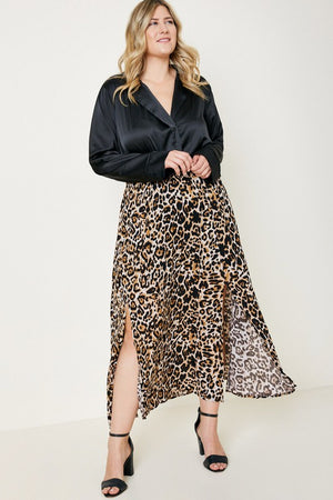 Leopard Double Slit Midi Skirt