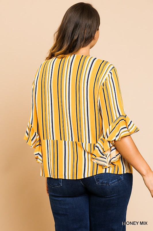 Striped Front Tie Blouse
