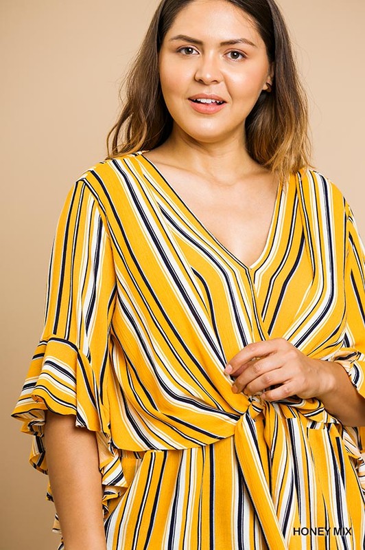 Striped Front Tie Blouse