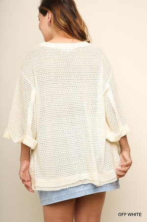 Waffle Knit Top with Rolled Sleeves