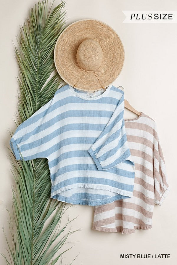 Striped Puff Sleeve Top in Periwinkle/Cream