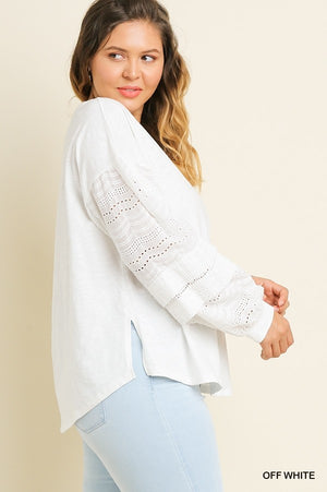 Eyelet Puff Sleeve Top in White