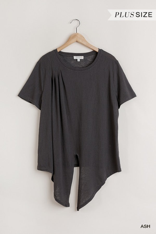 Flowy Round Neck Top with Front Knot in Grey
