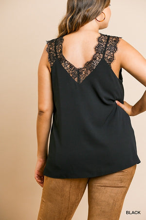 Floral Lace Cami Top in Black
