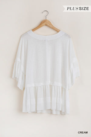 Layered Top with Raw Hem in Cream