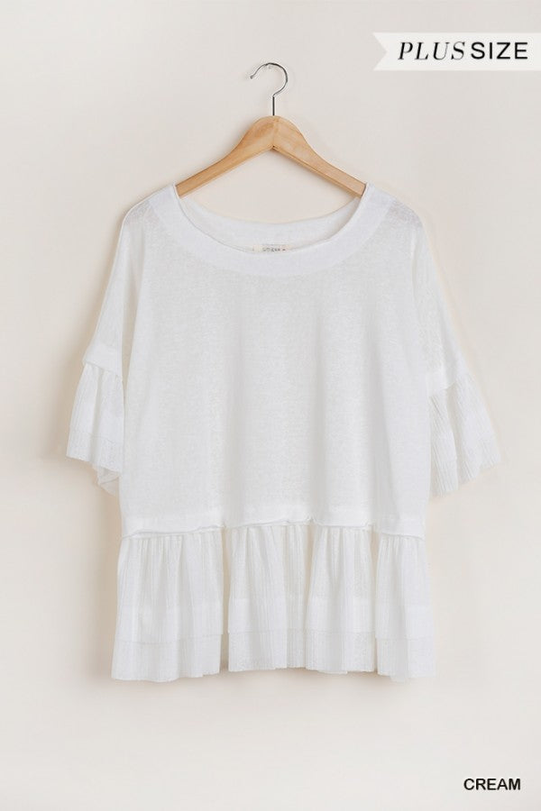 Layered Top with Raw Hem in Cream