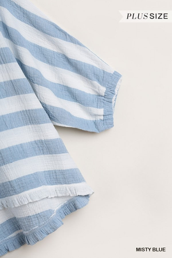 Striped Puff Sleeve Top in Periwinkle/Cream