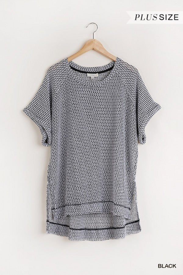 HiLow Waffle Knit Top in Black/White