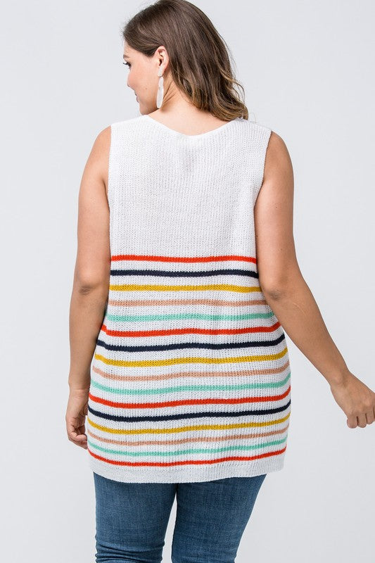 Sleeveless Multi-color striped knit top
